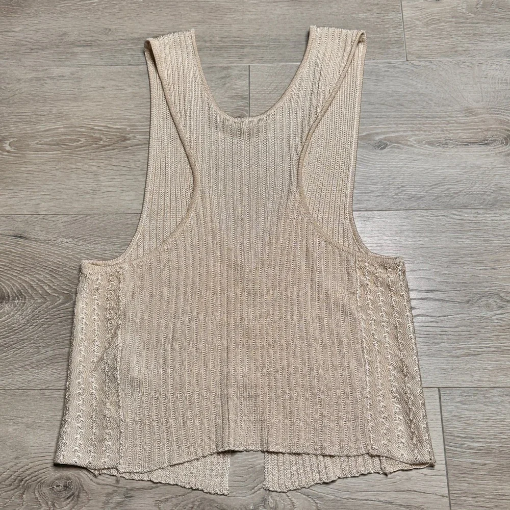 Free‎ People Seascape Vest Metallic Knit Button Front Top Beige Size Medium M - Picture 2 of 9